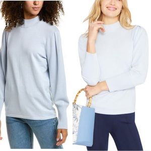 J. McLaughlin Caylia Light Baby Blue Puff Sleeve Mock Neck Sweater - XS